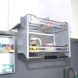 Modular Kitchen Lift Basket Elevator Stainless Steel Wire Pull Down Shelf for Cabinet Width 90 CM
