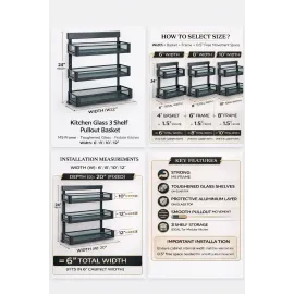 Kitchen Glass 3 Shelf Pullout Basket 24 Inch