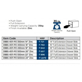 Ozone Sliding Channel Push to Open OBBS-4511PO 12 to 24 inches full extension sliding set 