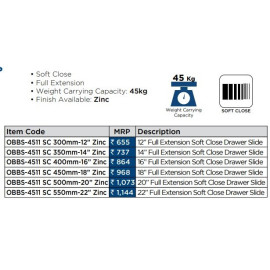 Ozone Soft Close Sliding Channel OBBS-4511SC – 45 kg Loading capcity 